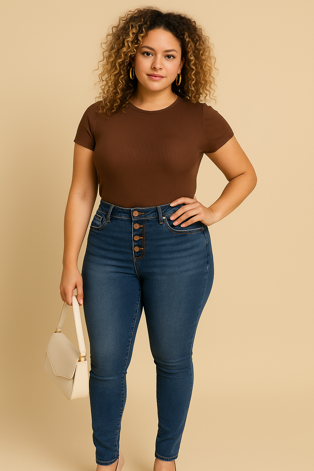 Four-Button Straight Super High Rise Med Dark Wash Jeans