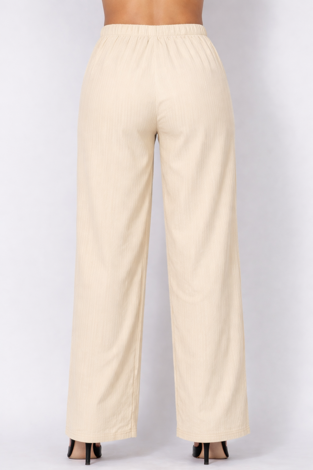Flowy Crepe Ribbed Wide Leg Pants