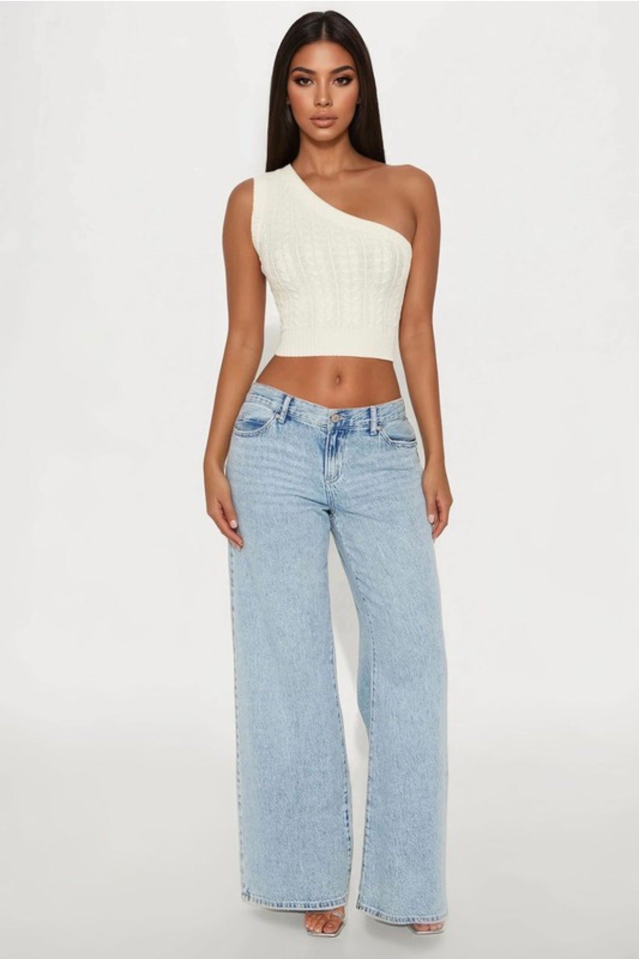 One Shoulder Cable Knit Sweater Top