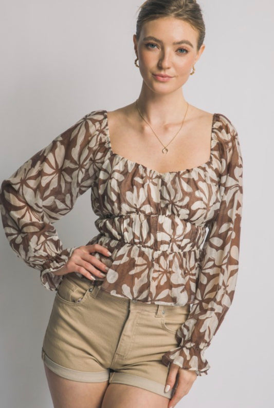 Tropical Floral Peasant Bodice Top