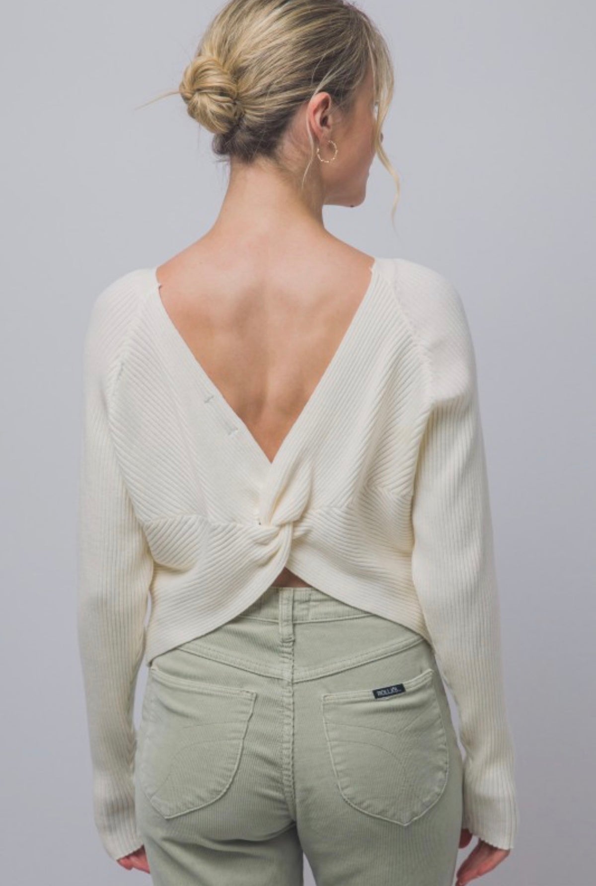 Twisted Back Rib Long Sleeve Sweater