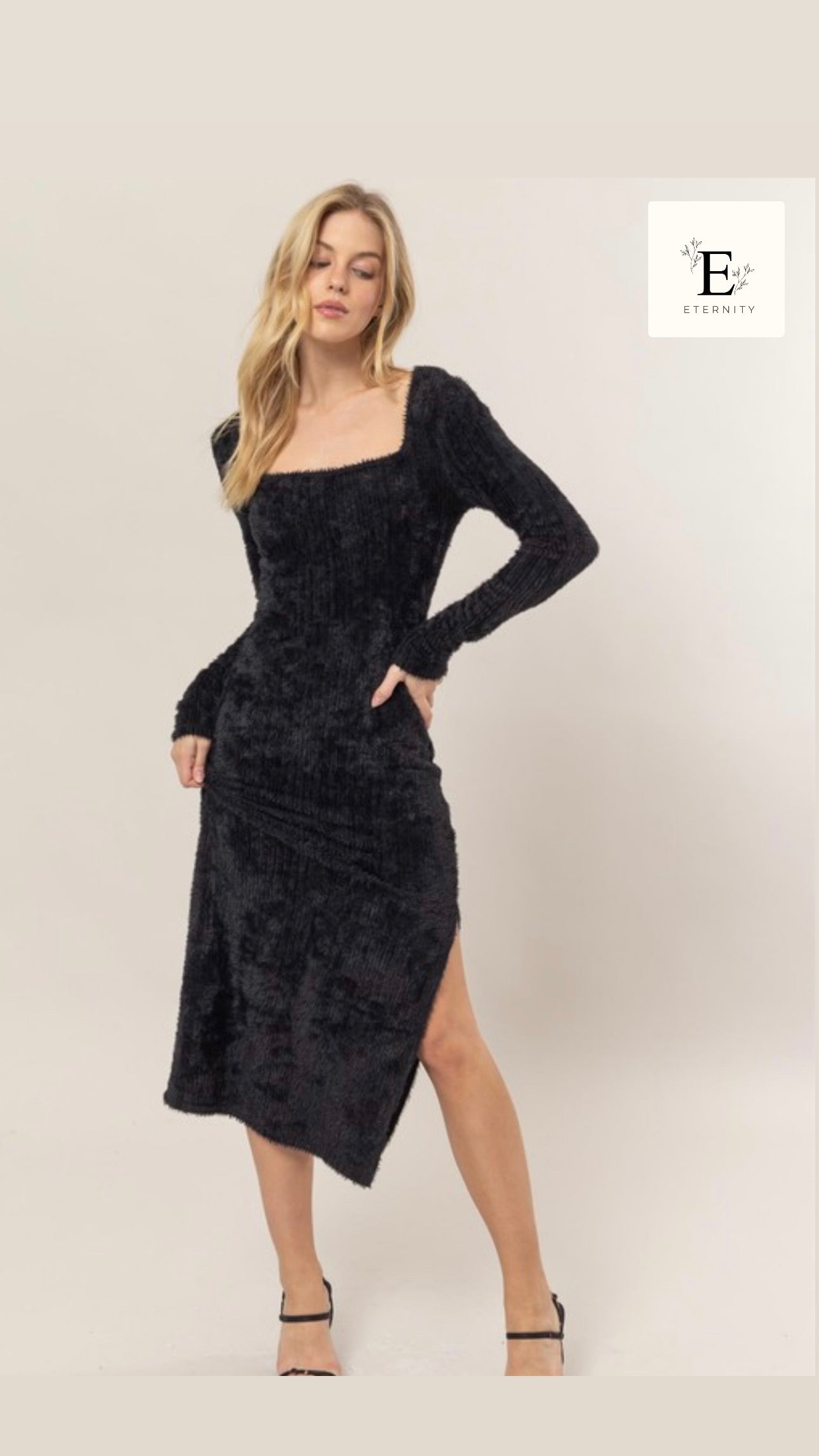 Fluffy U-Shape Neckline Dress