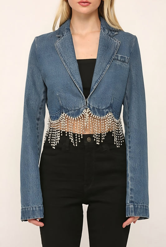 Bejeweled Cropped Jean Jacket