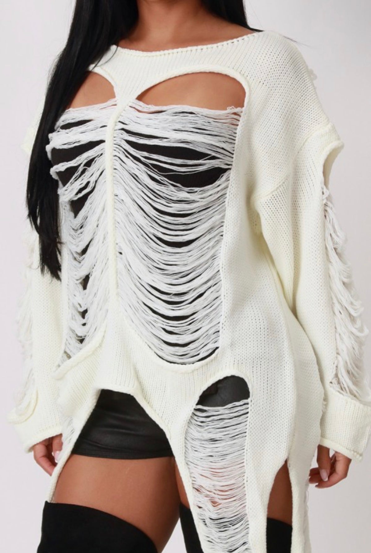 Distressed Hollow Knit Poncho