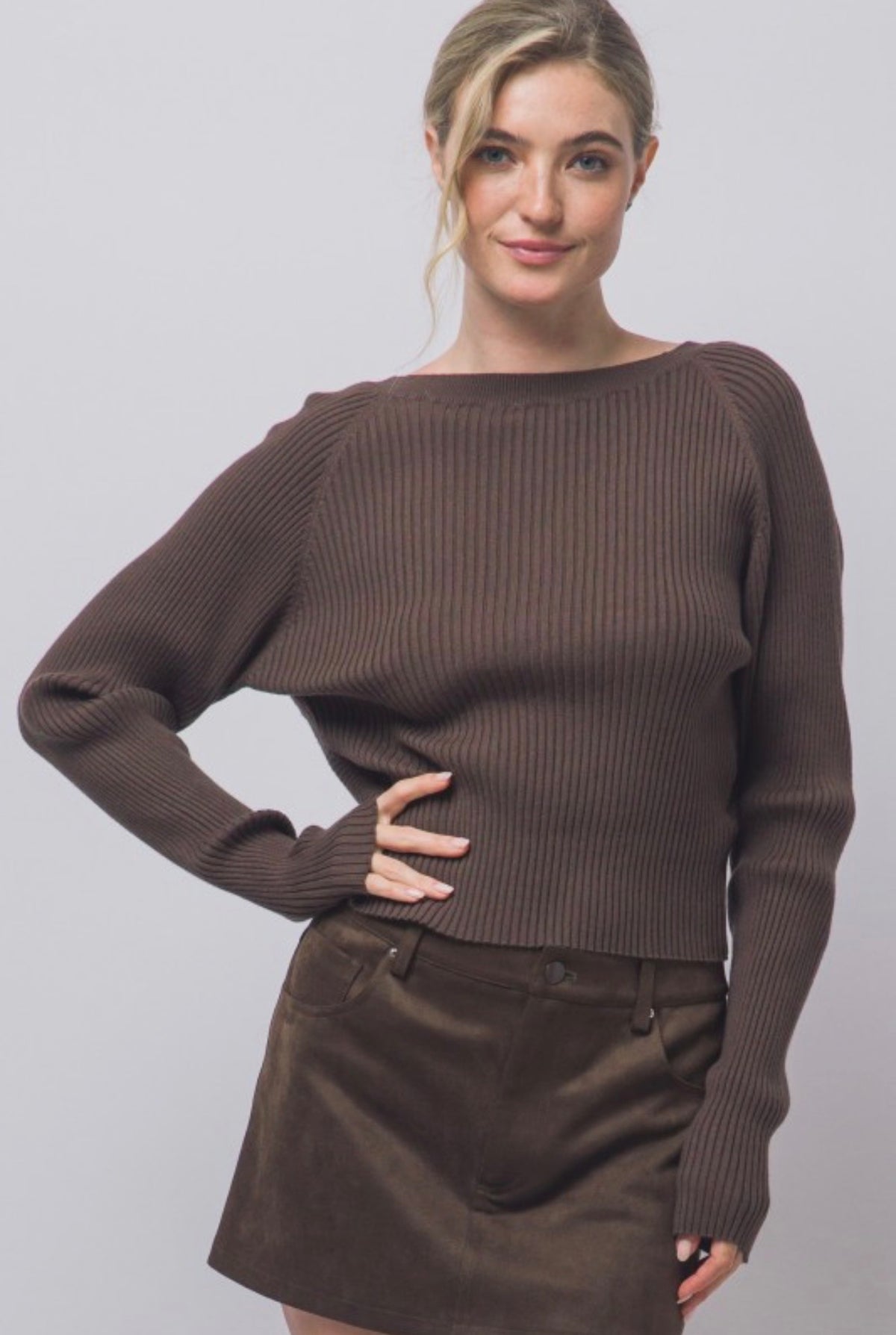 Twisted Back Rib Long Sleeve Sweater