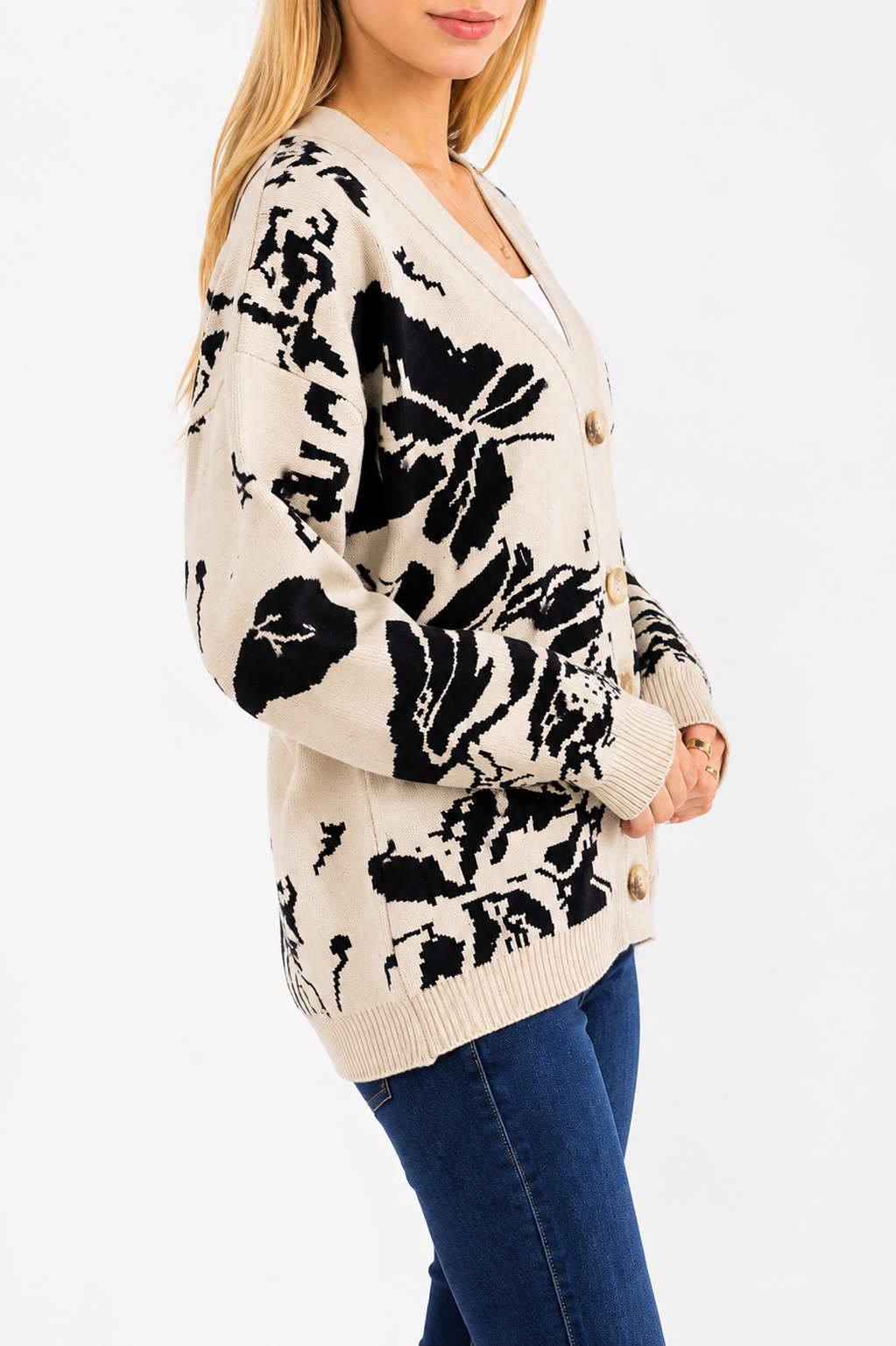 Abstract Floral Button Front Cardigan