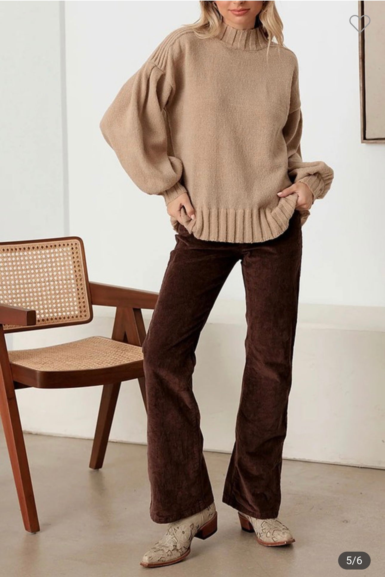 Wide Sleeve Mock-Neck Sweater