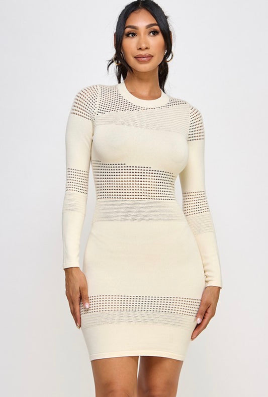 Open Stitch Long Sleeve Mini Dress