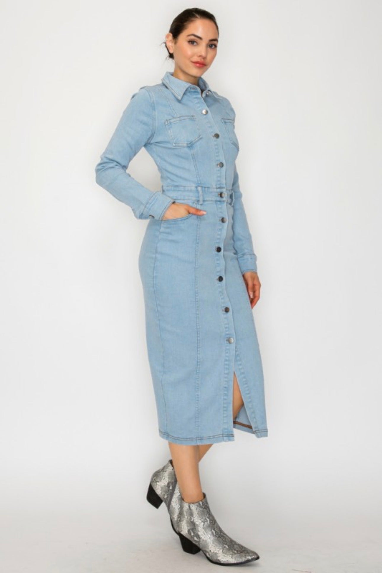 Denim Collared Long Sleeve Dress