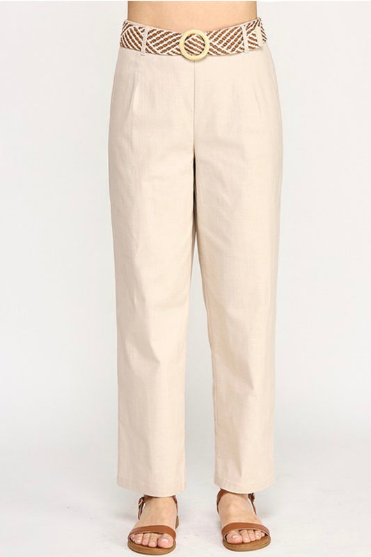 Khaki Trousers with Woven Circle Belt