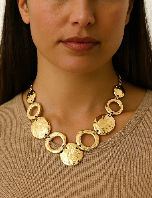 Hammered Circle Statement Necklace