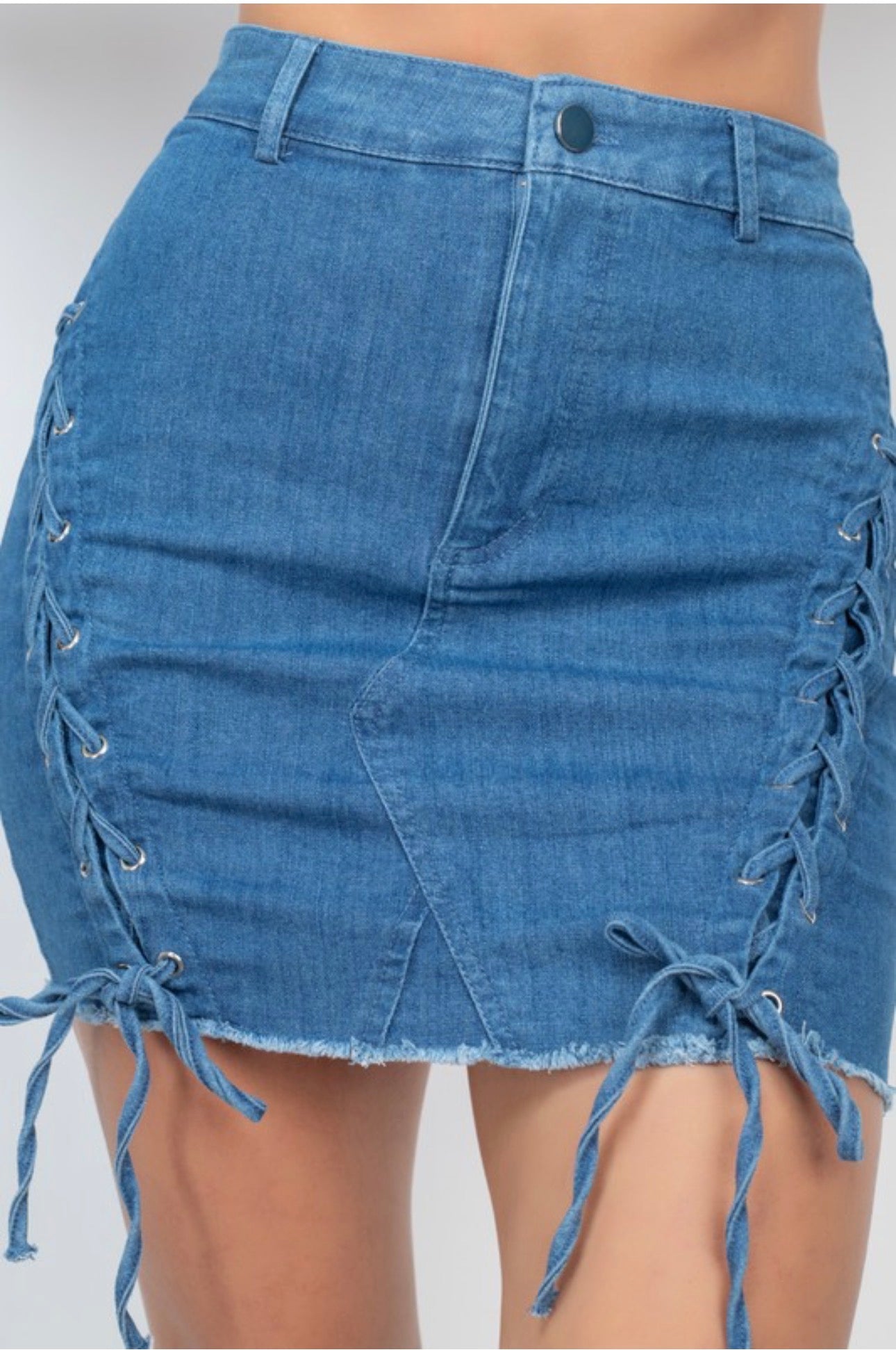 Denim Skirt with Laced Sides