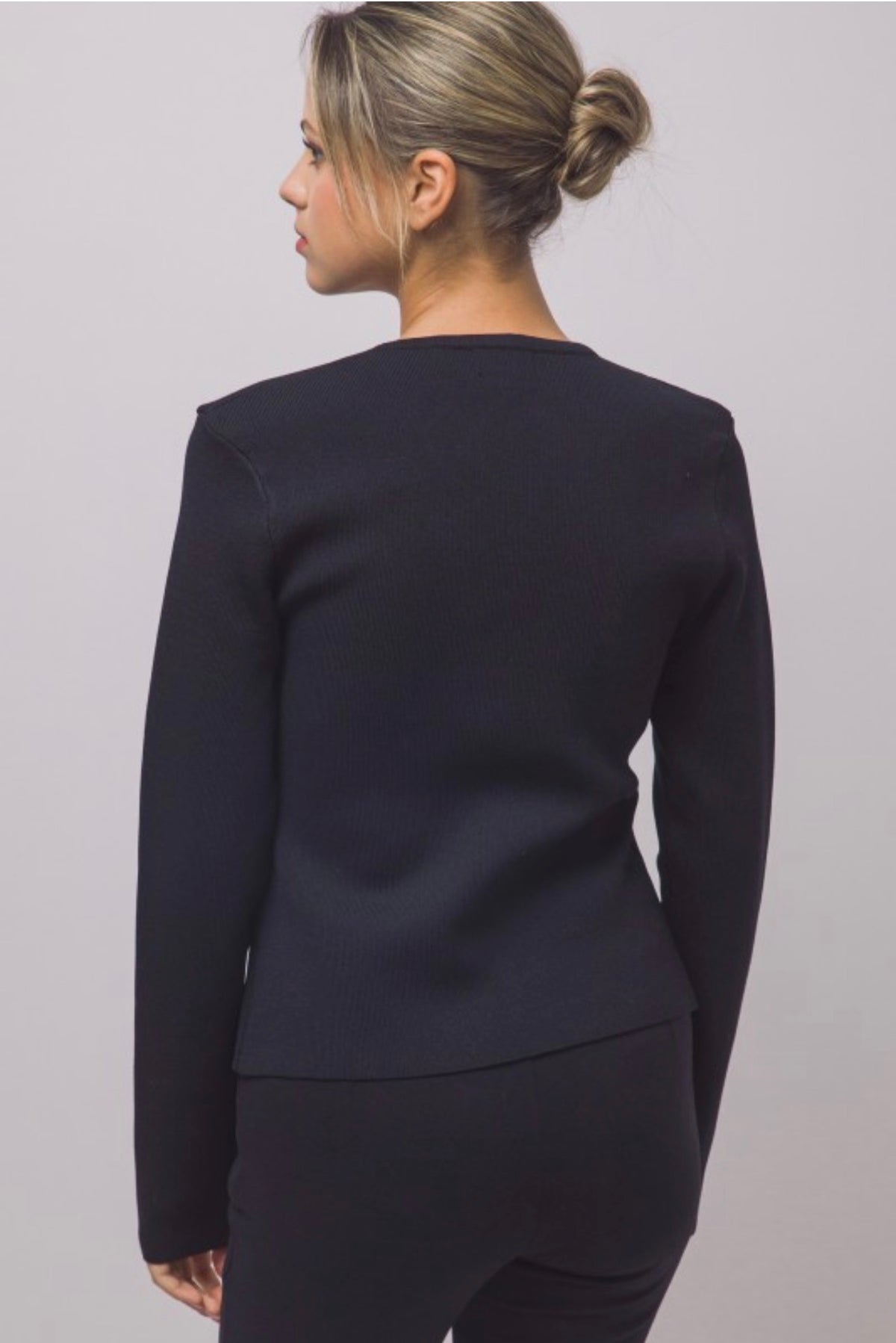 Split Front Ribbed Gold Button Front Cardigan