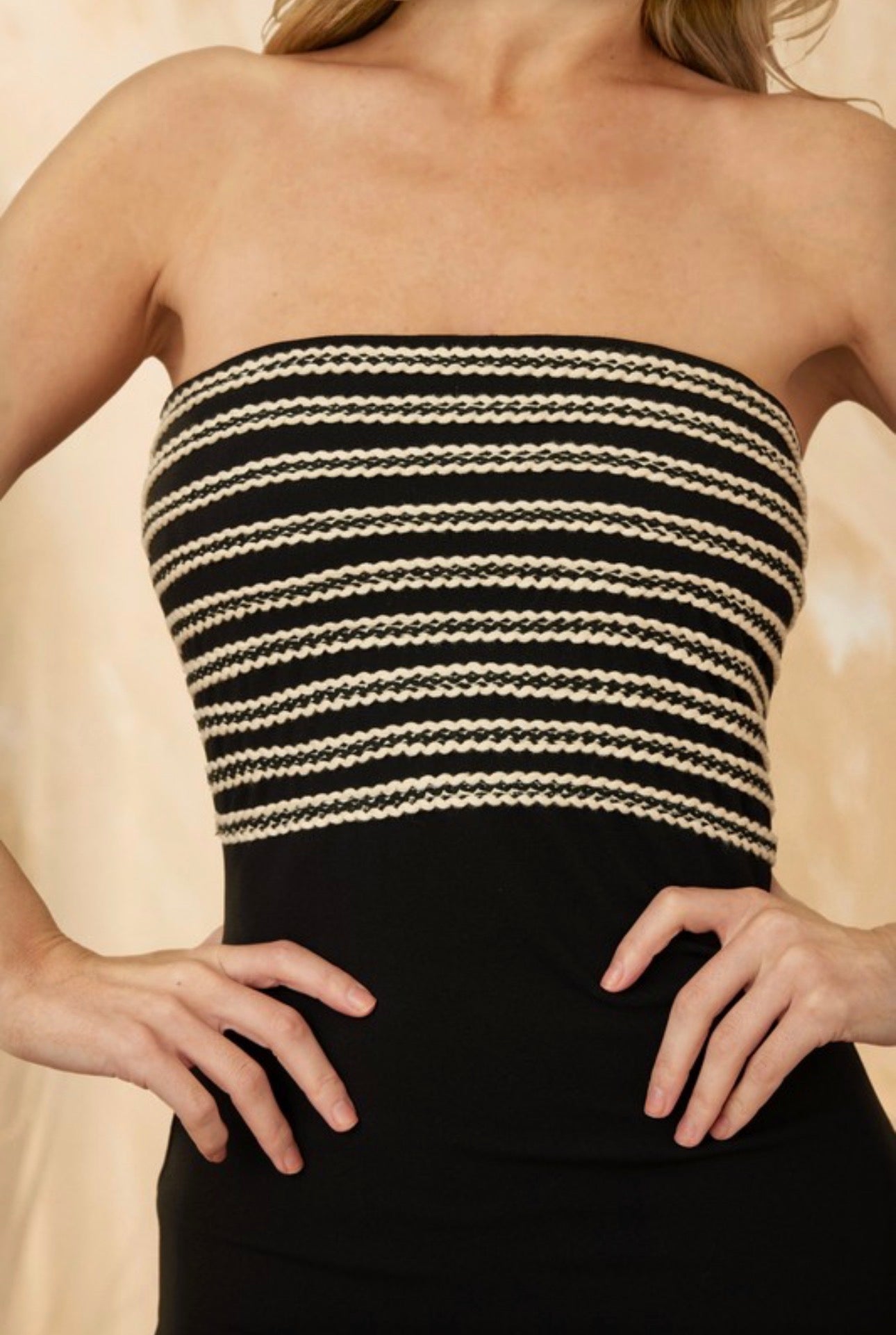 Black Strapless Mini Dress with Embroidered Bodice