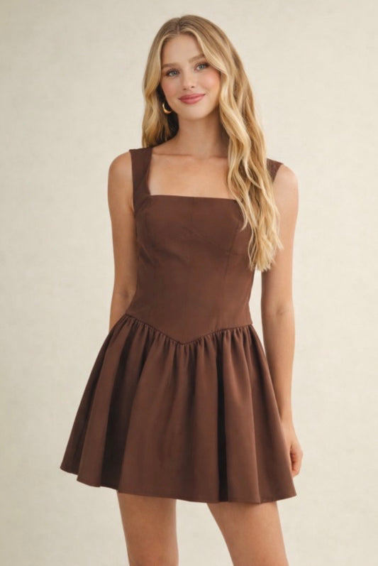 Brown Corset Romper Flair Skirt
