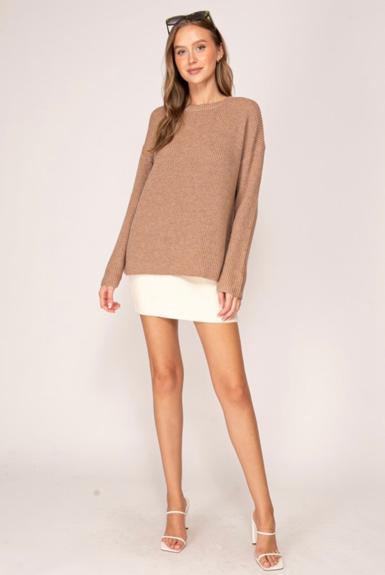Single Cut Shoulder Ribbed Sweater