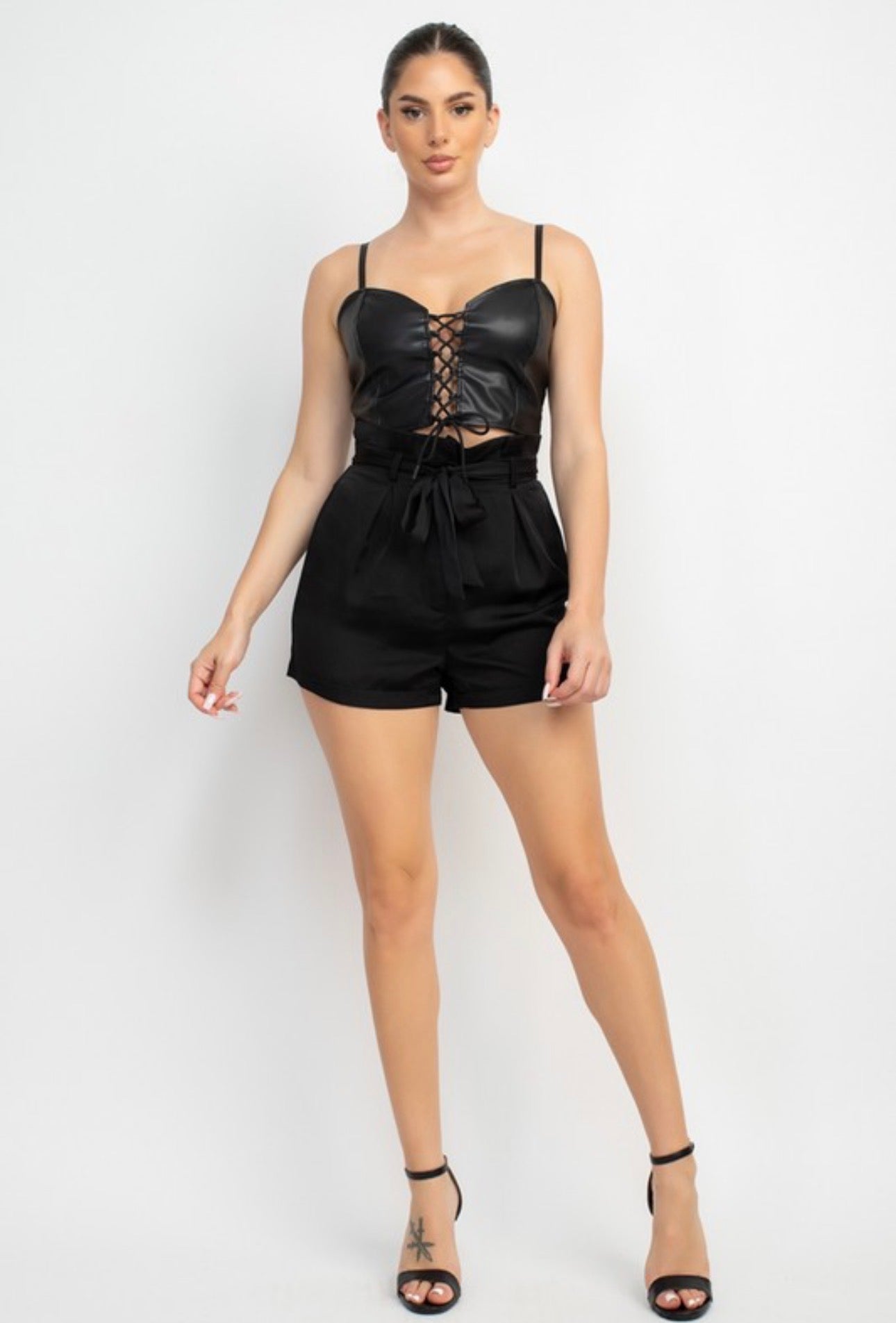 Leather Crop Front Lace Corset Top