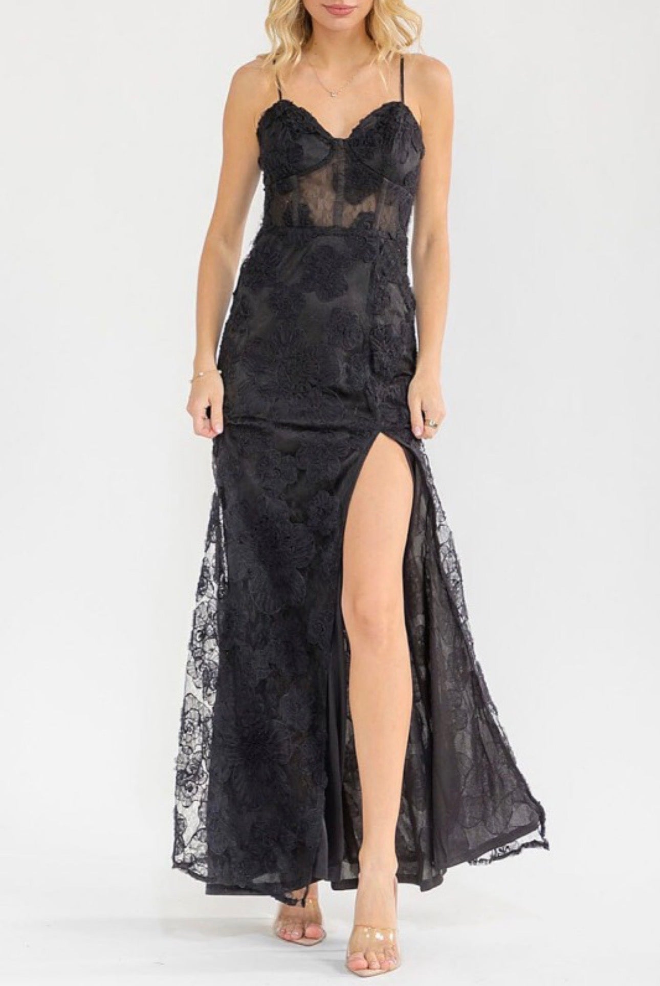 Floral Lace Sweetheart Maxi Dress