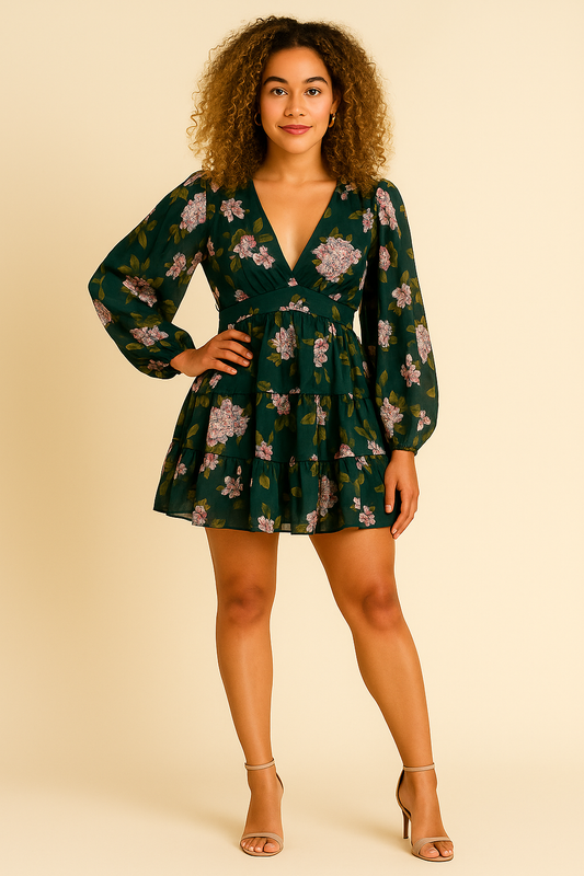 Floral Mini Lace Dress Long Sleeve