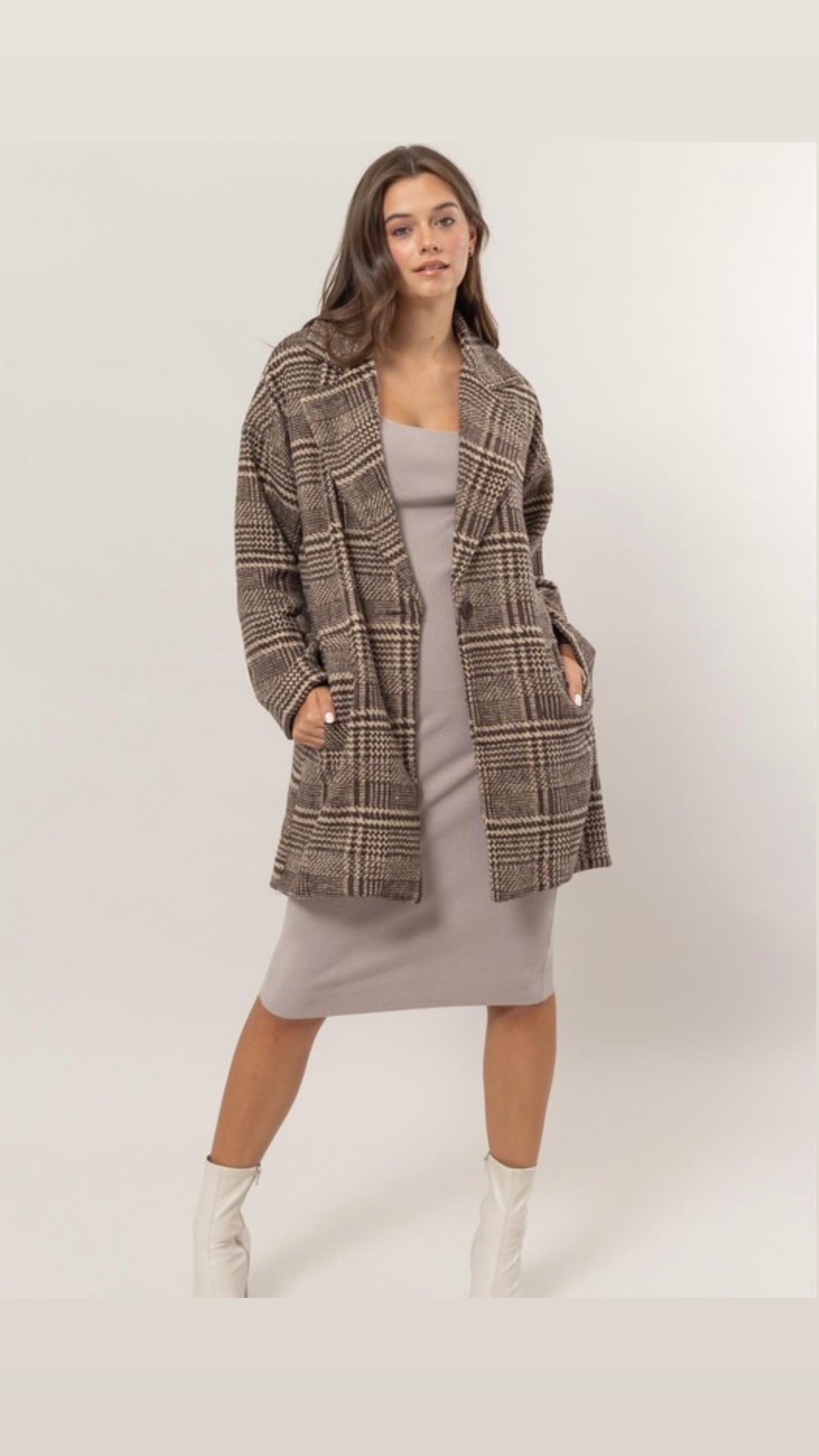 Thick plaid One Button Blazer