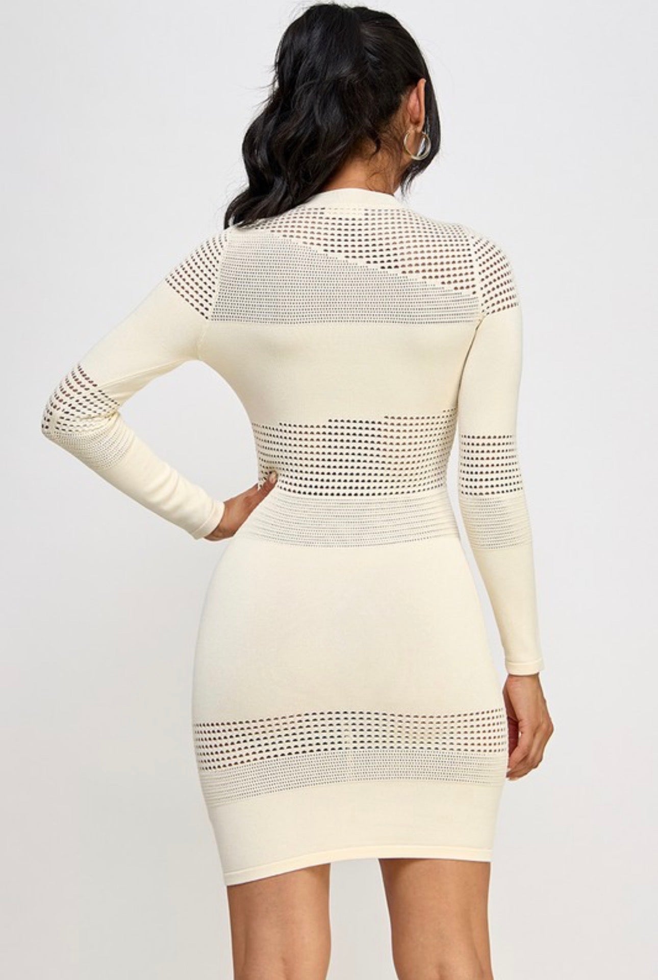 Open Stitch Long Sleeve Mini Dress