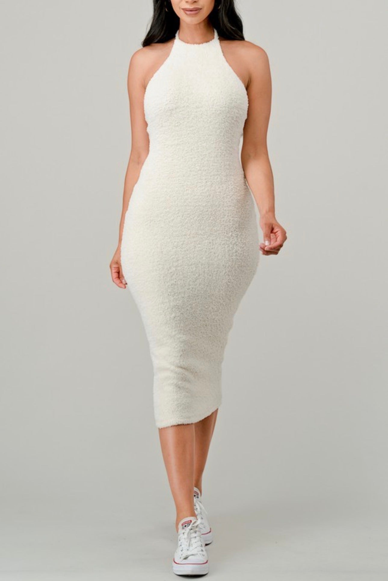 Fuzzy Midi Halter Dress