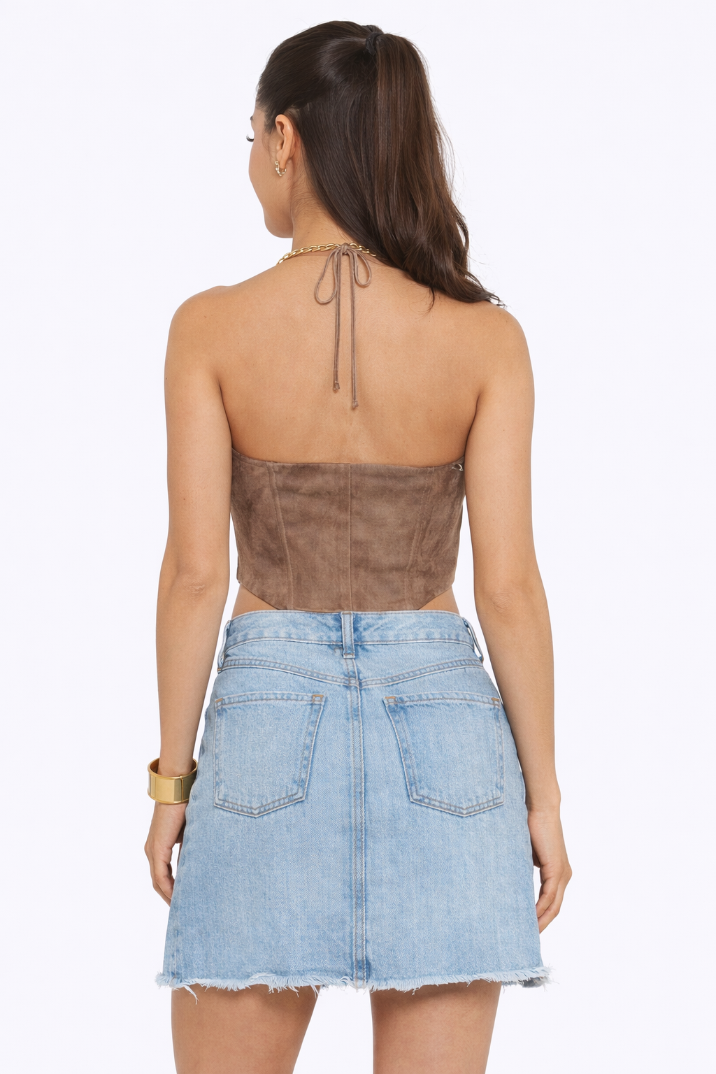 Suede Halter Laced Corset Top