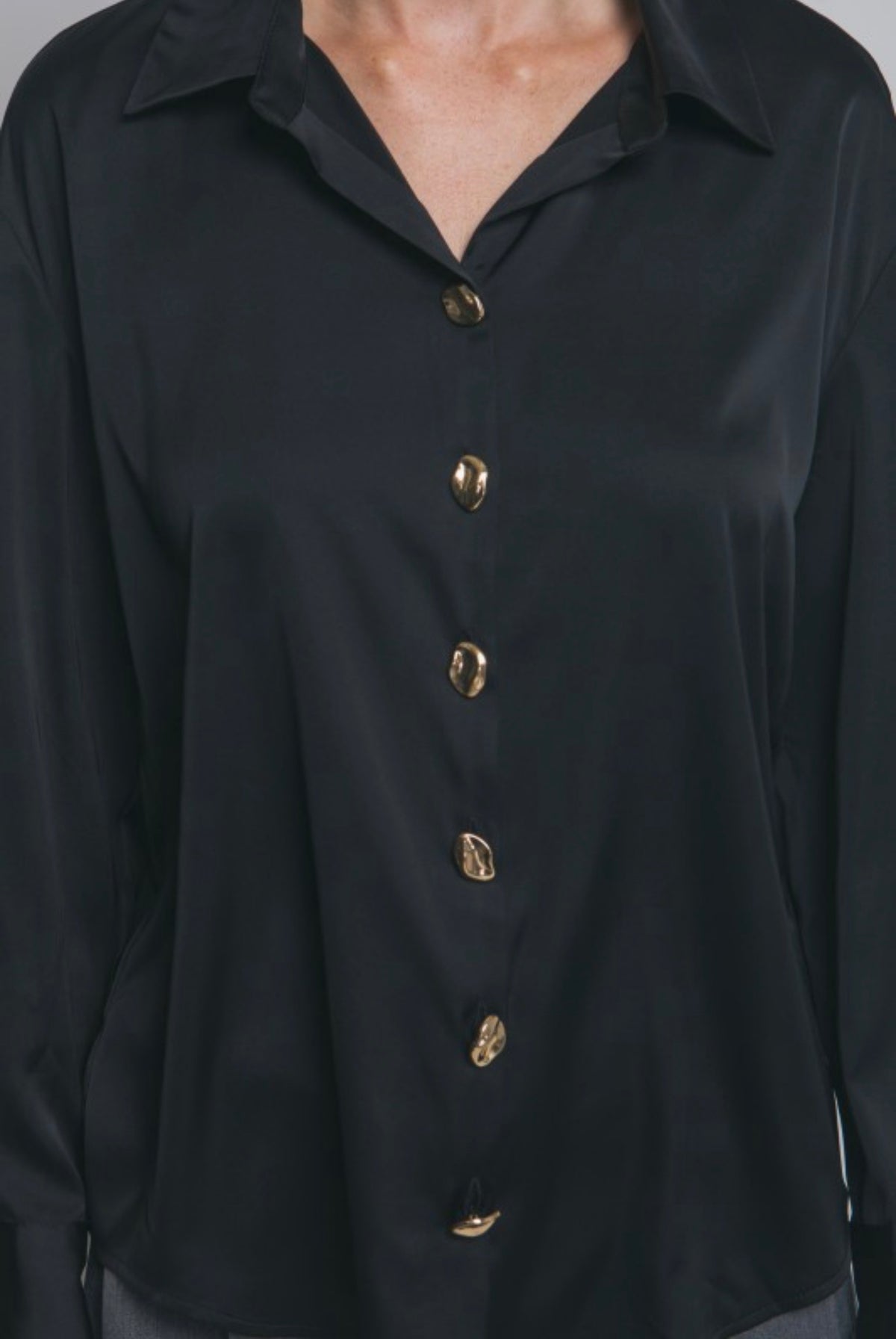 Satin Button Up Blouse with Gold Abstract Buttons