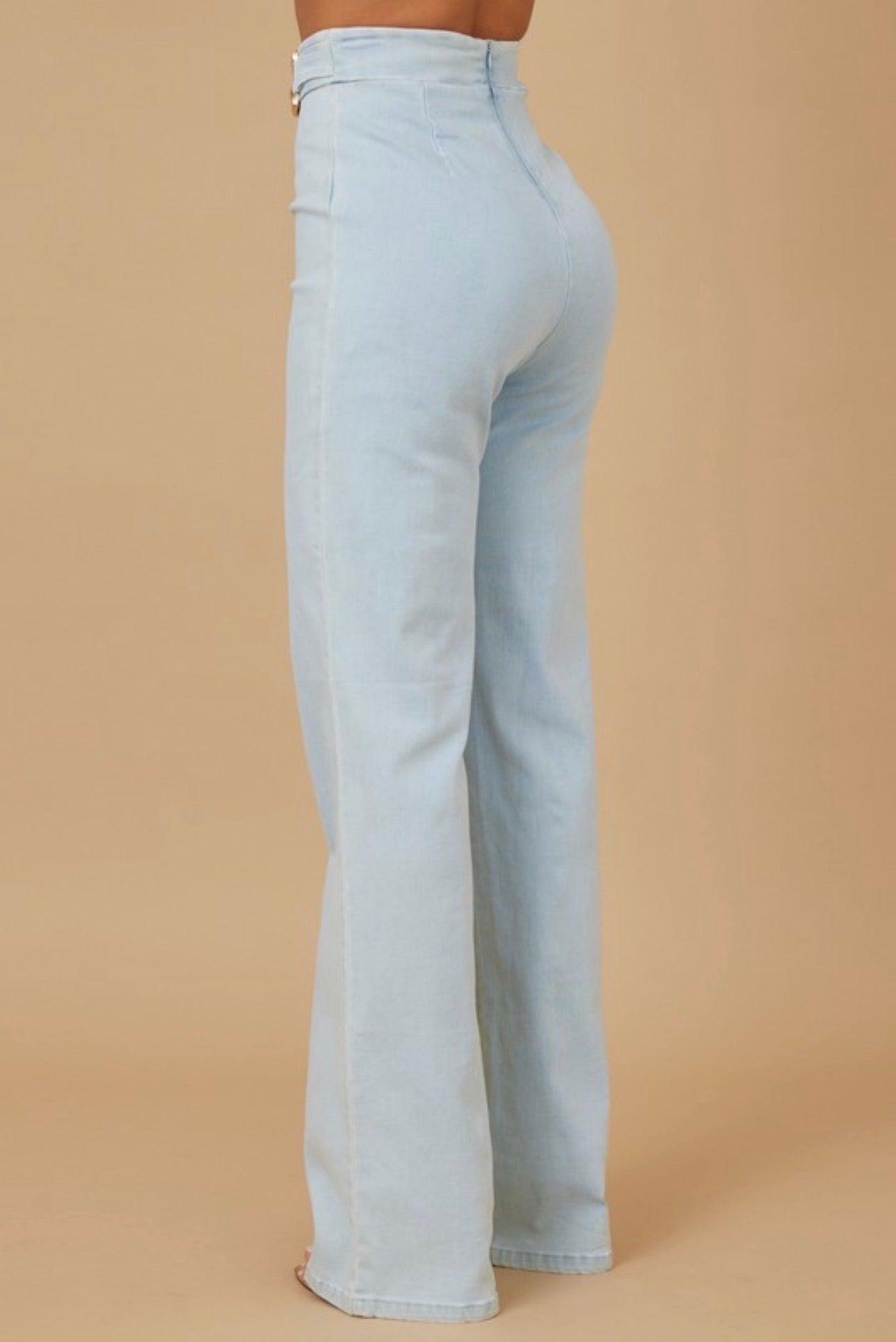 Denim Wide Leg Trousers with Gold Chain Belt