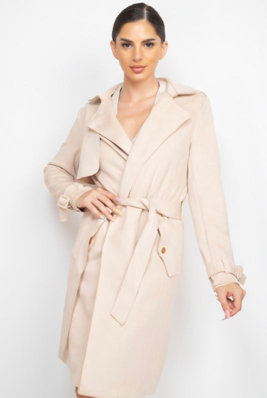 Suede Drape Trench Coat