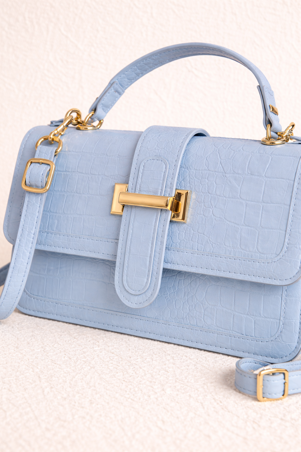Baby Blue Croc Gold Buckle Purse