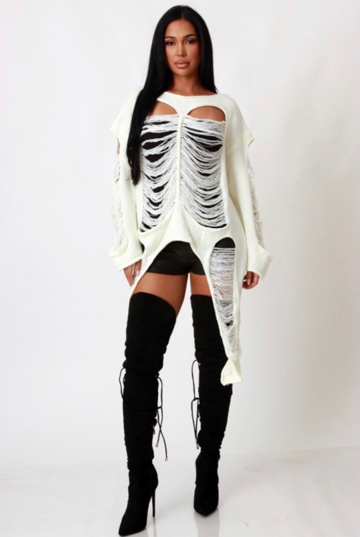 Distressed Hollow Knit Poncho