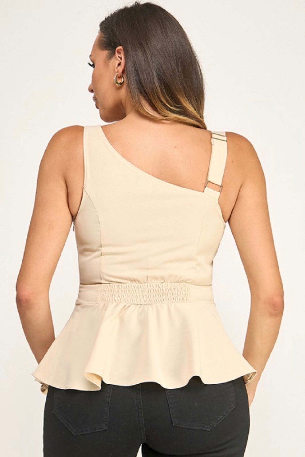 Peplum Top with Gold Accent Shoulder