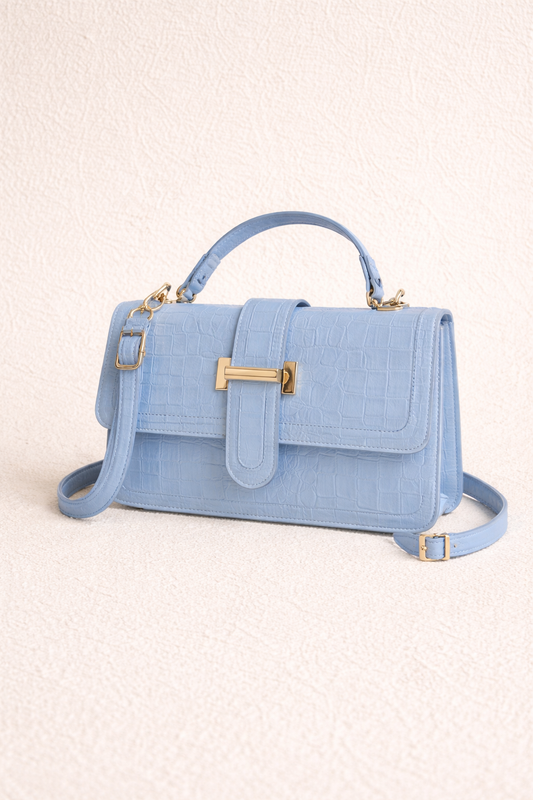 Baby Blue Croc Gold Buckle Purse