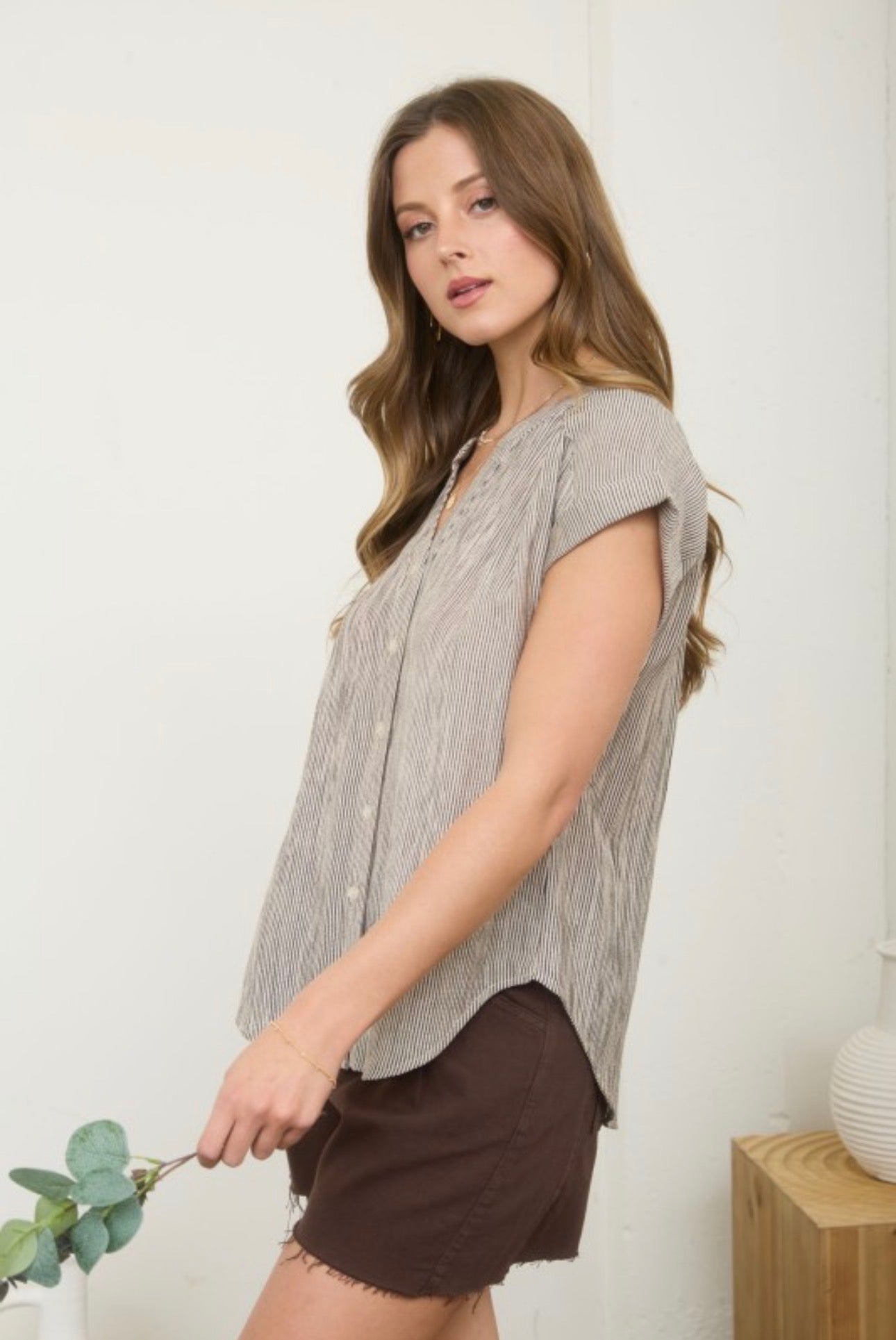 Striped Short Sleeve Blouse