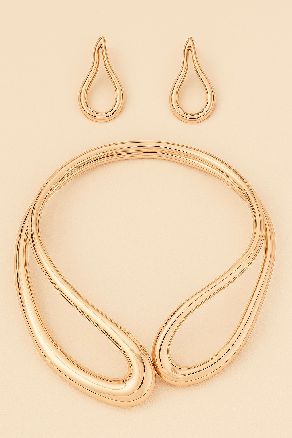 Mod Gold Hinge Necklace and Drop Stud Earring Set