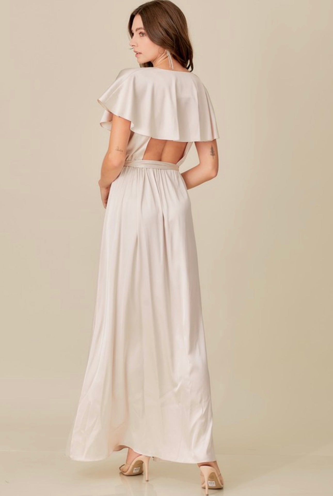 Maxi Ruffle with Open Back Dress