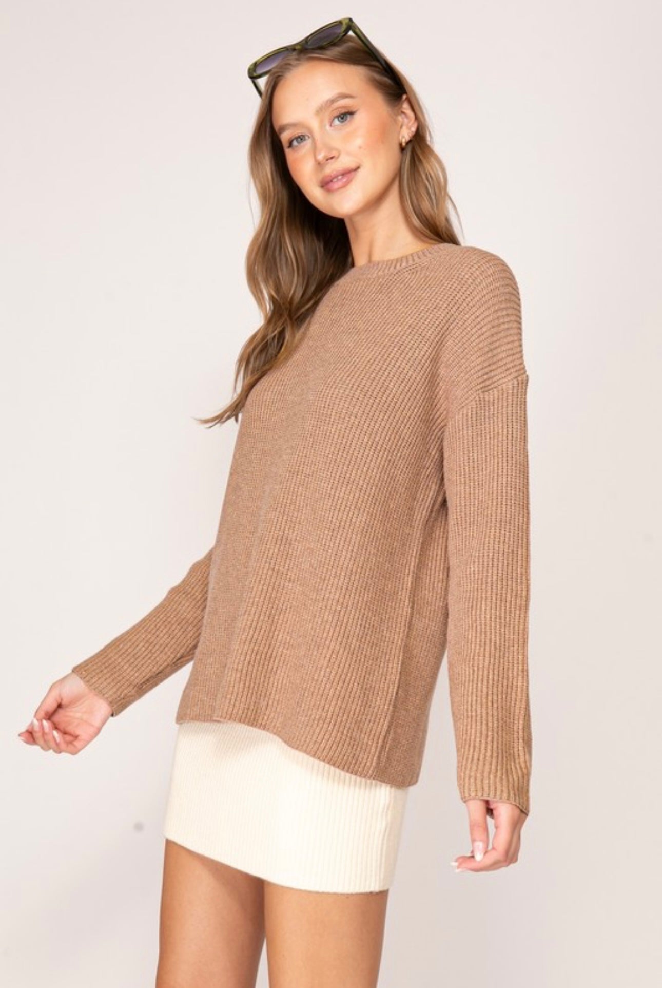 Single Cut Shoulder Ribbed Sweater