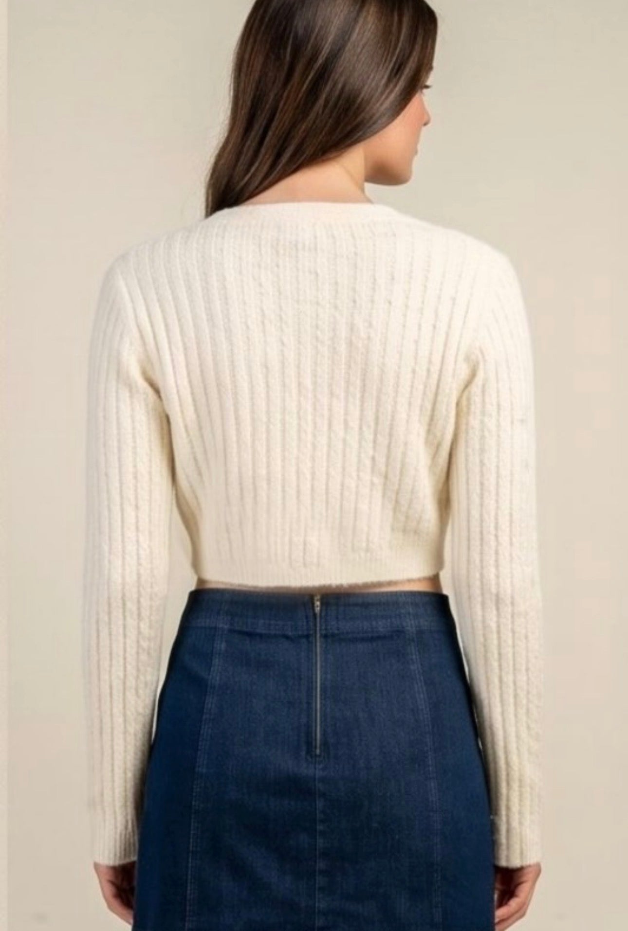 Fuzzy Crop Front Button Cardigan