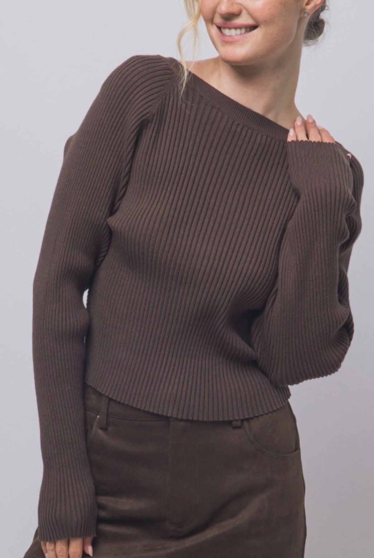 Twisted Back Rib Long Sleeve Sweater