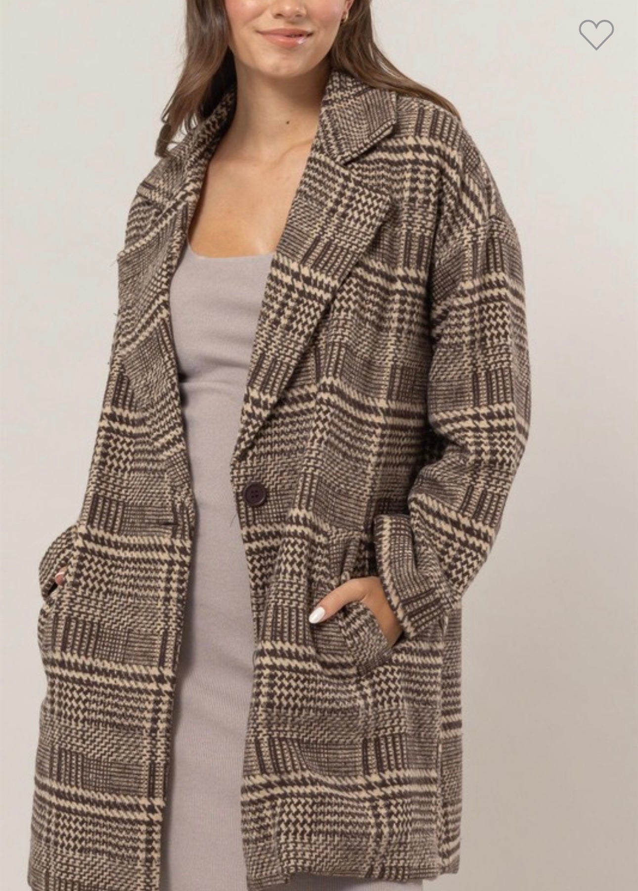Thick plaid One Button Blazer