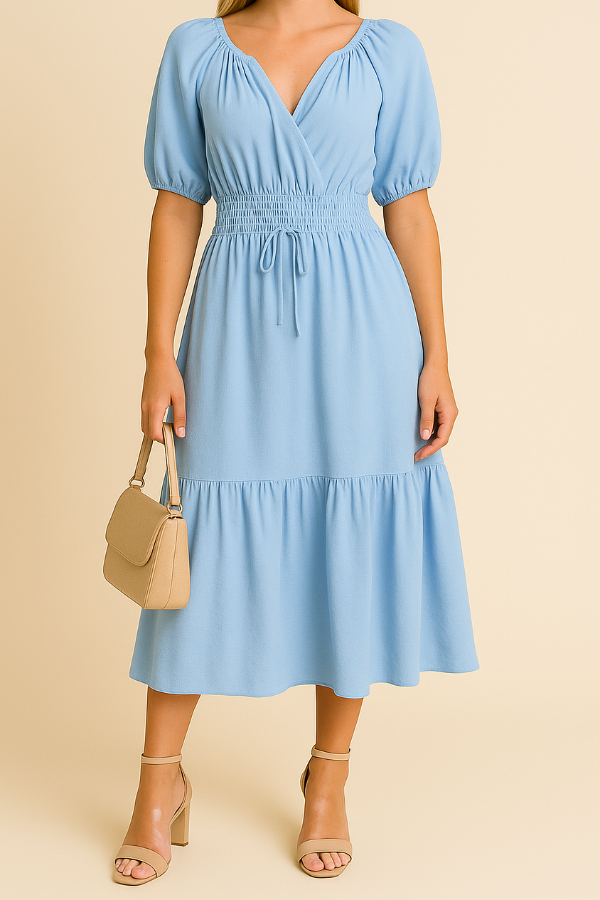 Tie Front Peasant Maxi Dress
