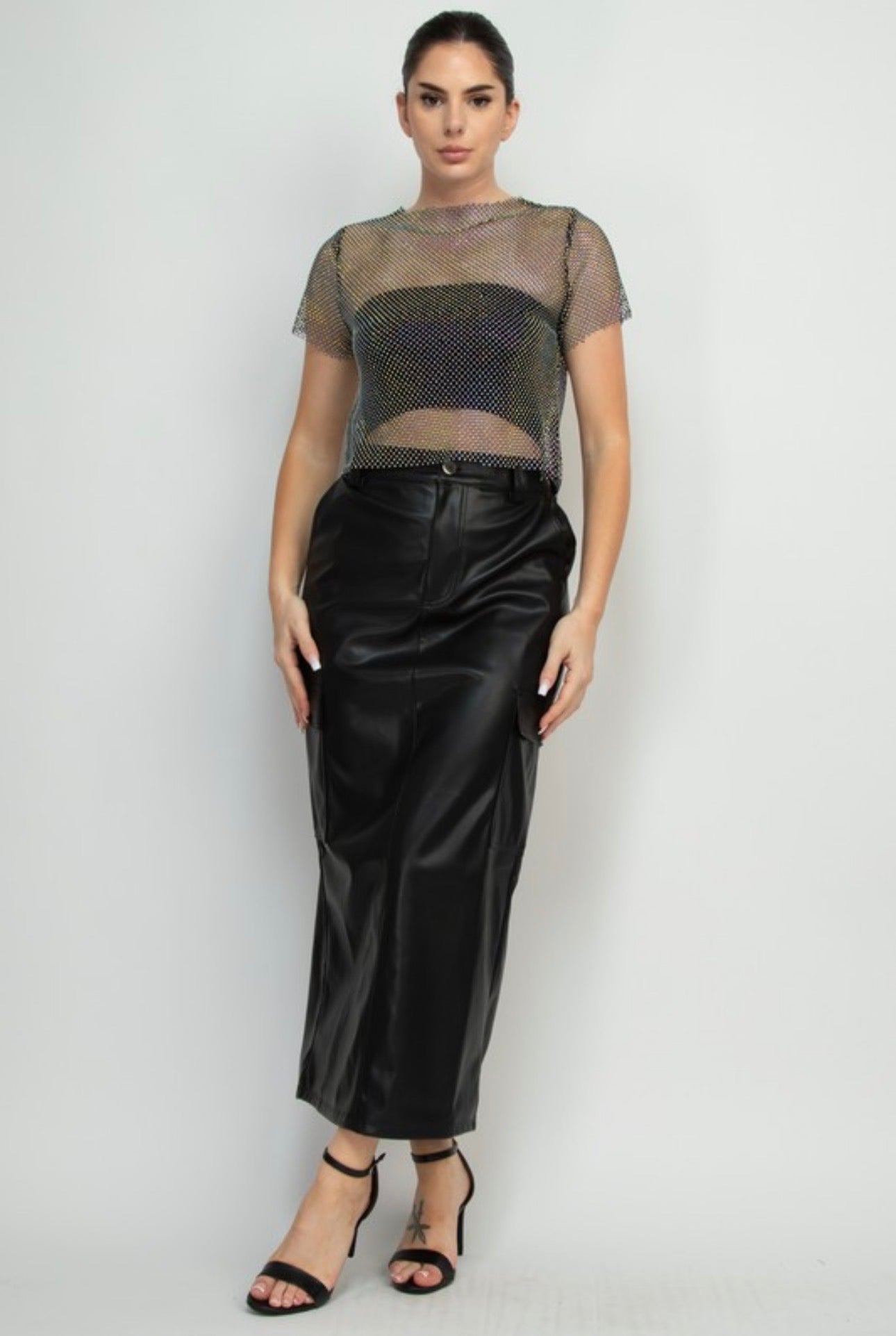 Long pleather skirt split