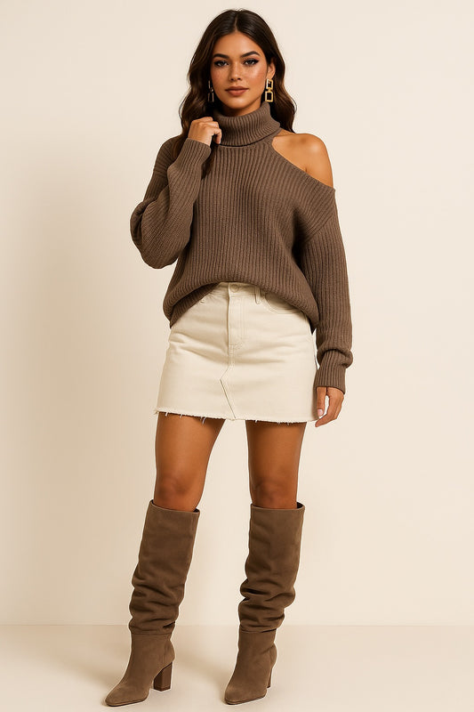 Cut-Out Turtleneck Sweater