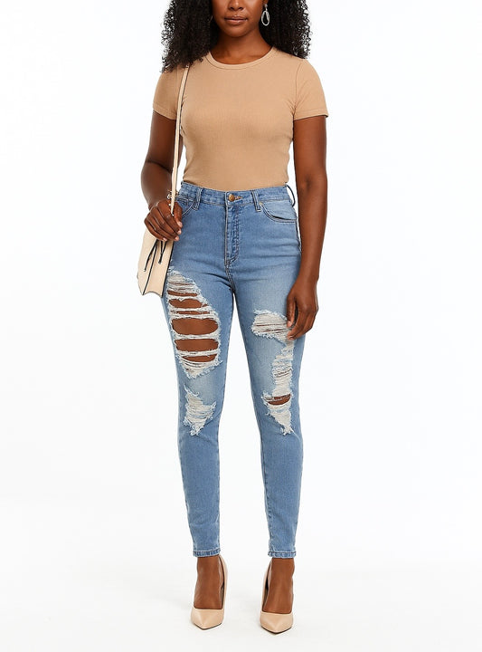 452 Light Blue Distressed Straight Denim