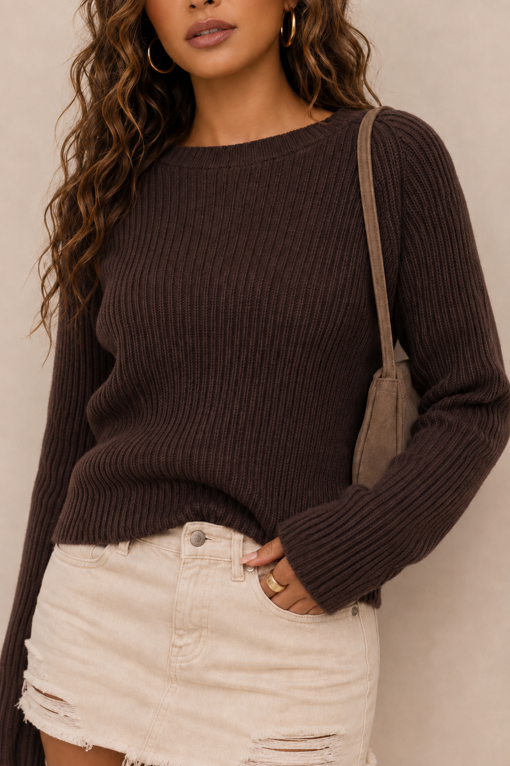 Twisted Back Rib Long Sleeve Sweater