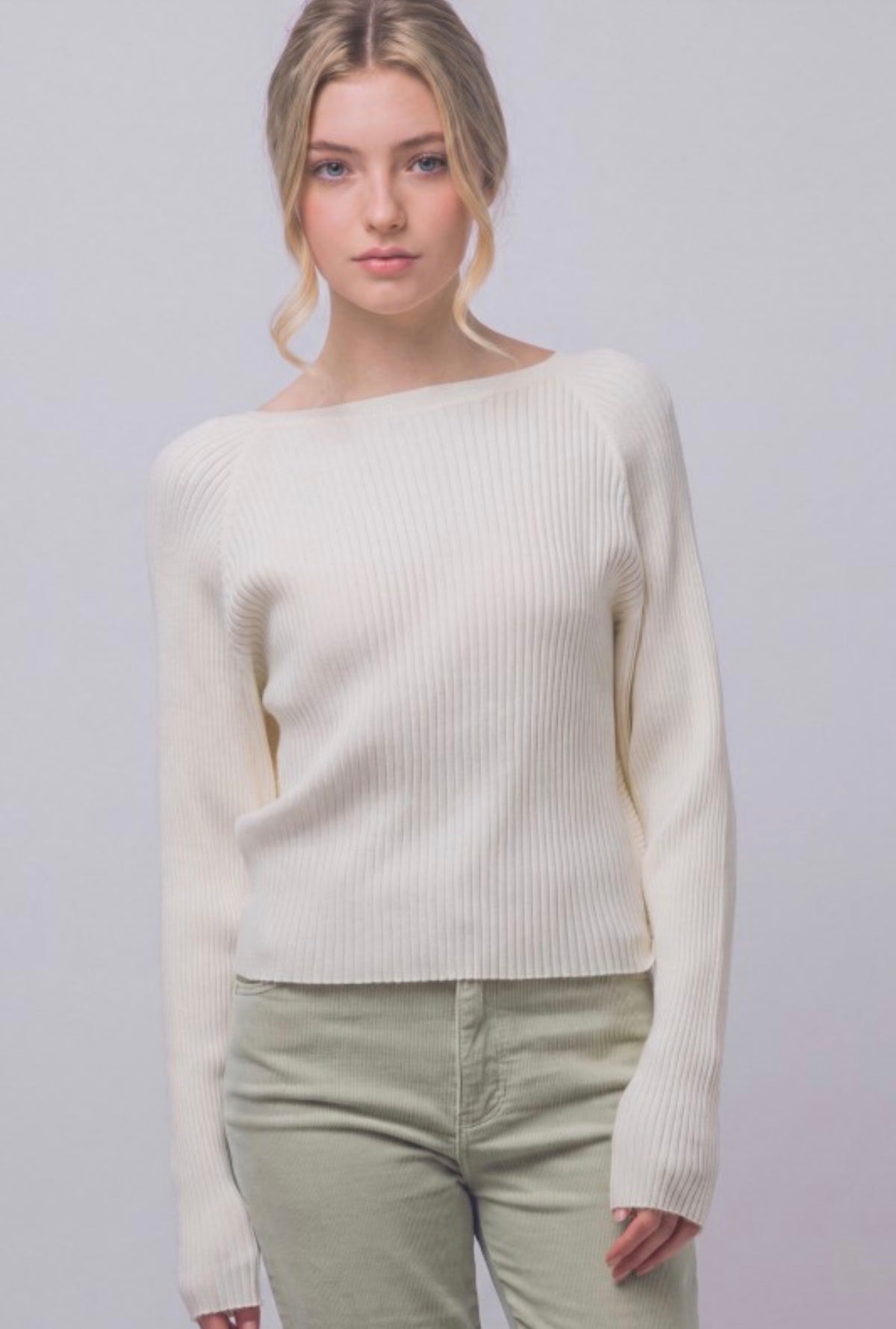 Twisted Back Rib Long Sleeve Sweater