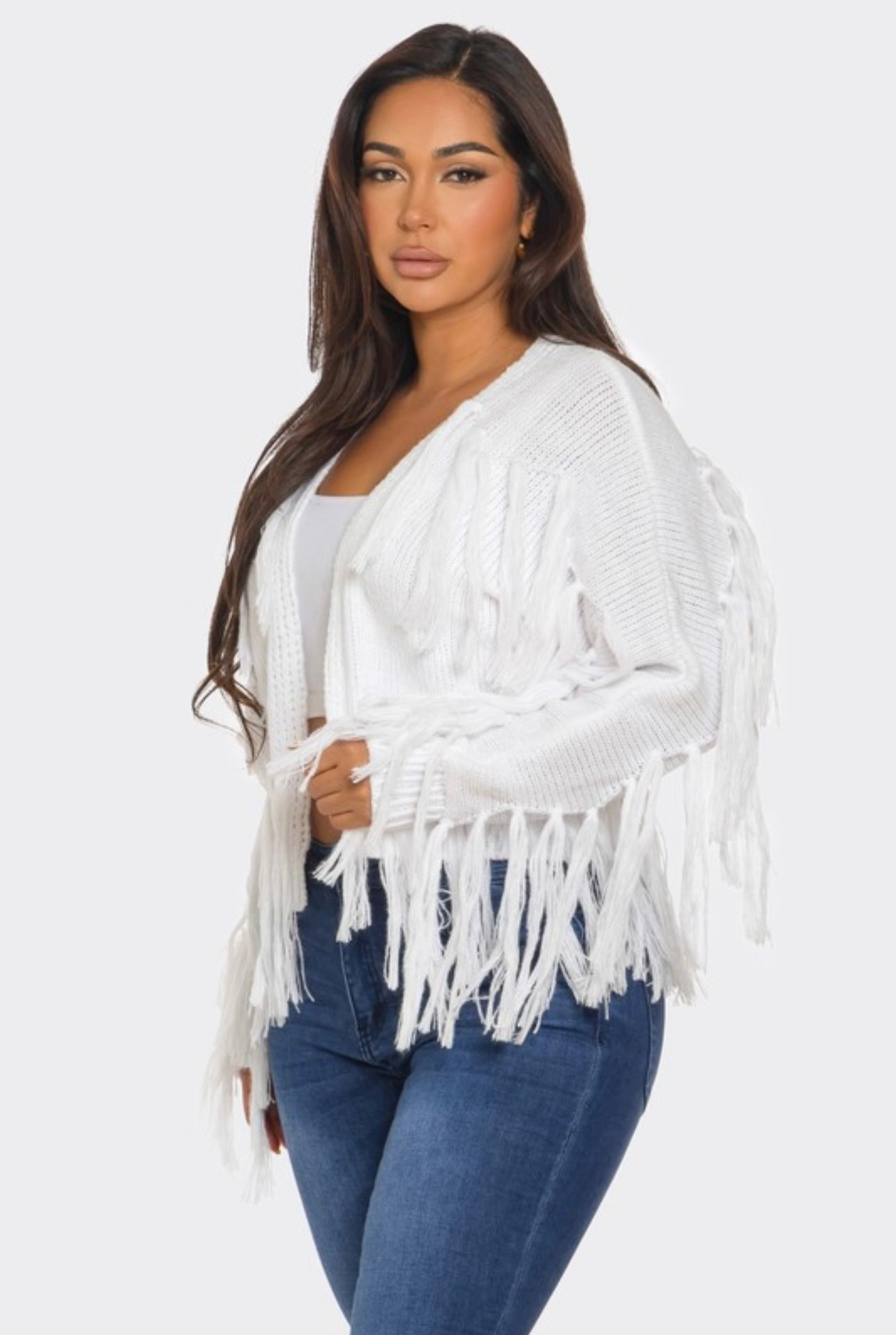 Tassel Knit Open Front Cardigan