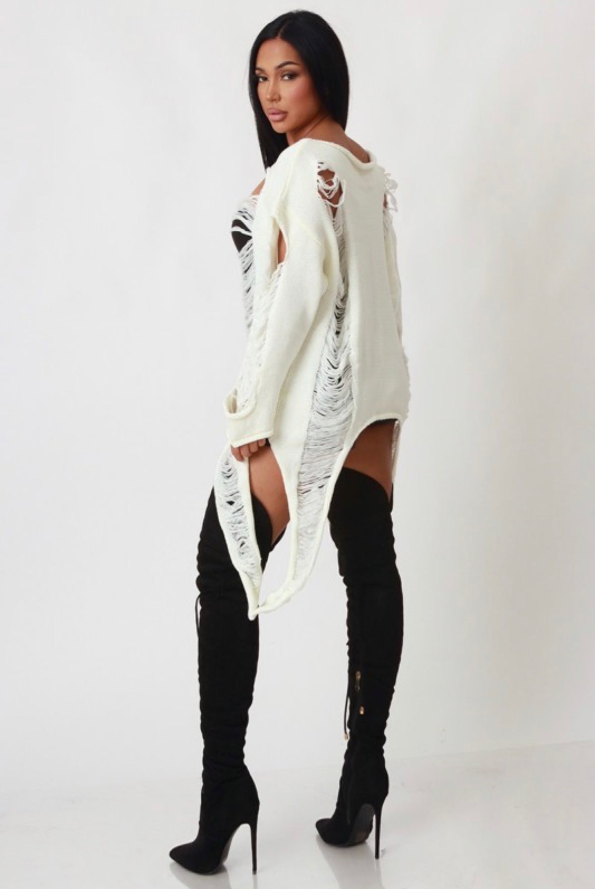 Distressed Hollow Knit Poncho