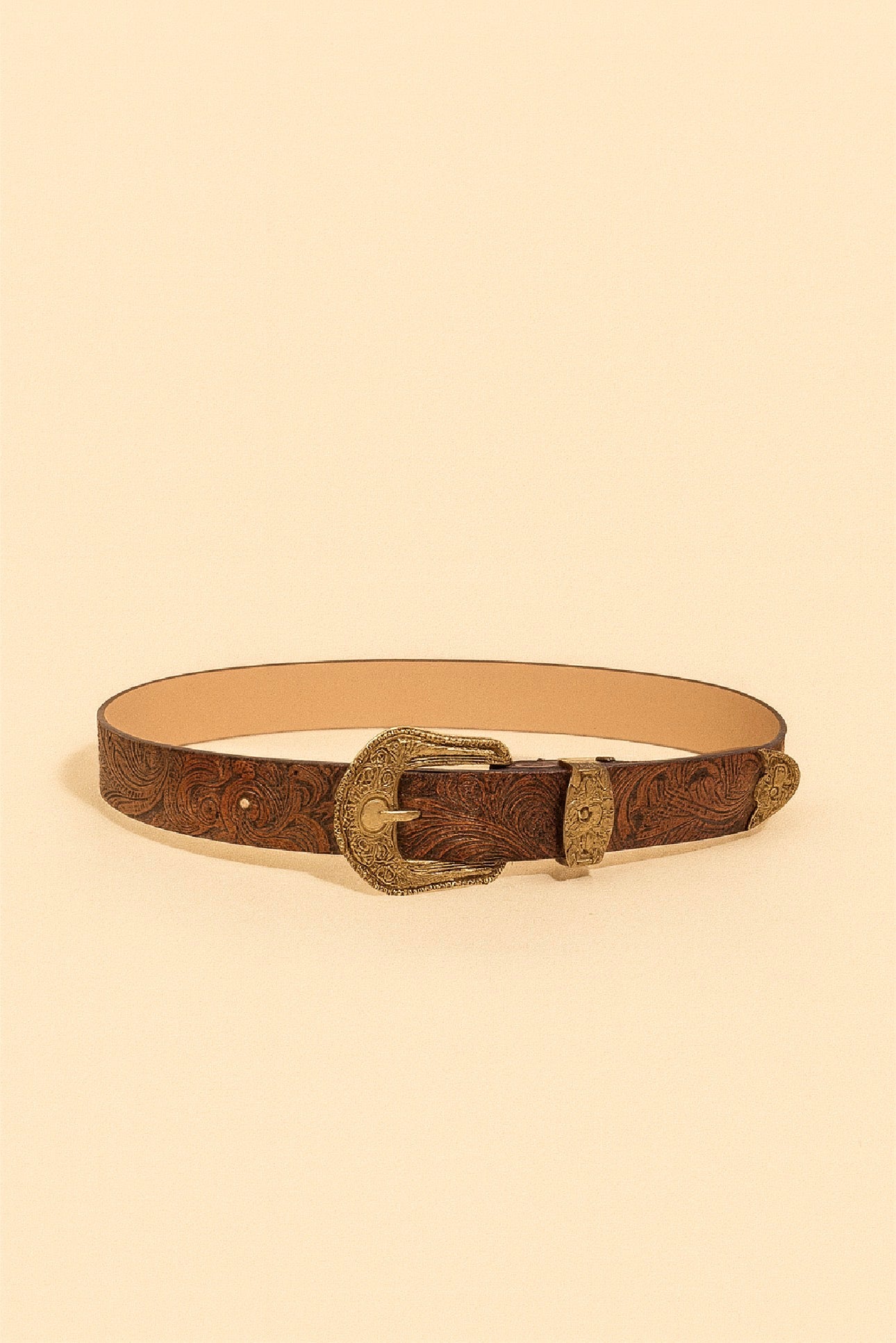Western Bronze Embossed  Belt with Bronze Buckle